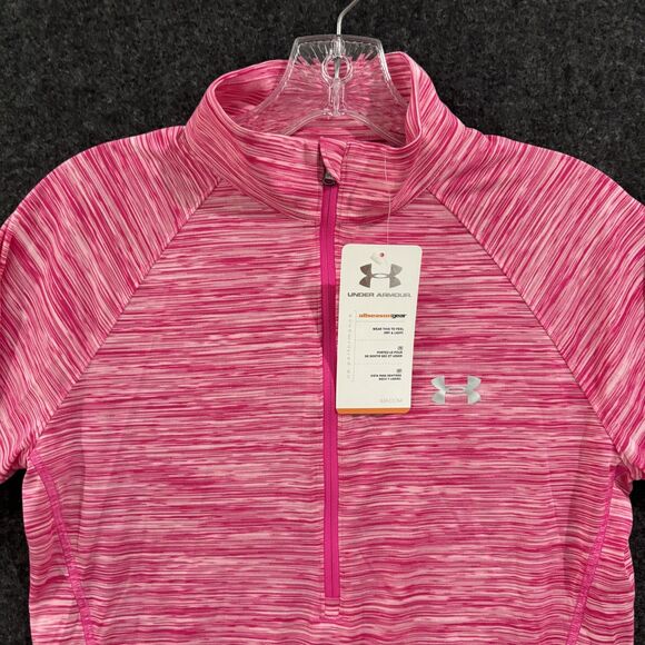 Under Armour Pullover Womens Small Pink Fitted 1/2 Zip Running Top All Season - Picture 2 of 9